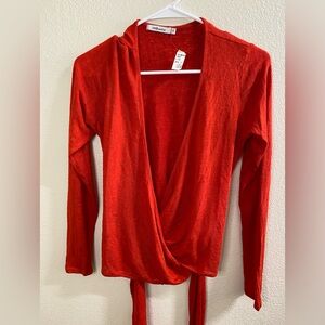 Red Haute Balletcore Red Wrap Knit Sweater - Size Small